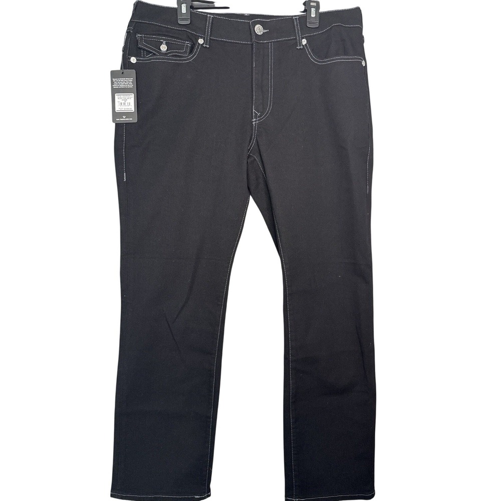 True Religion Men's "Ricky Flap" Relaxed Straight Black Jeans Size 36" x 32"